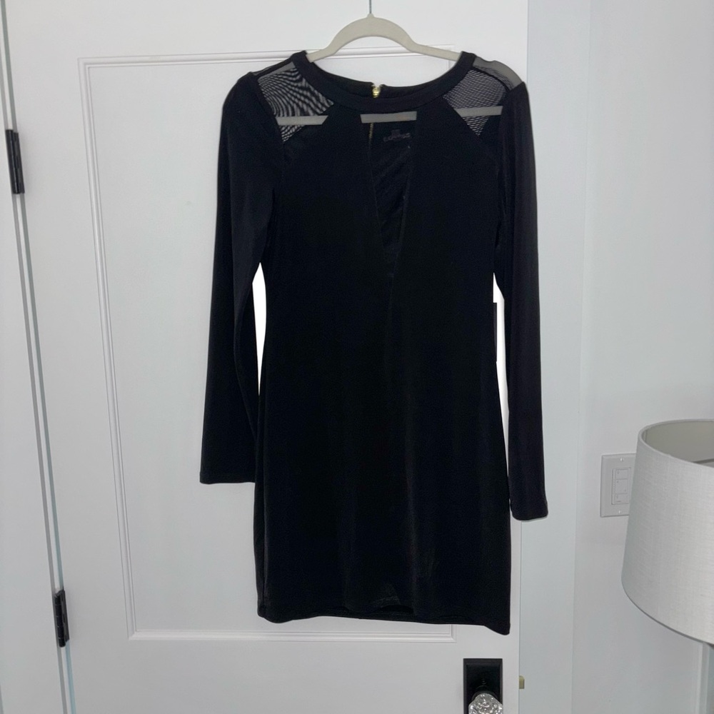 NWT size Medium Express Dress. Sexy with mesh cutouts, gold zipper